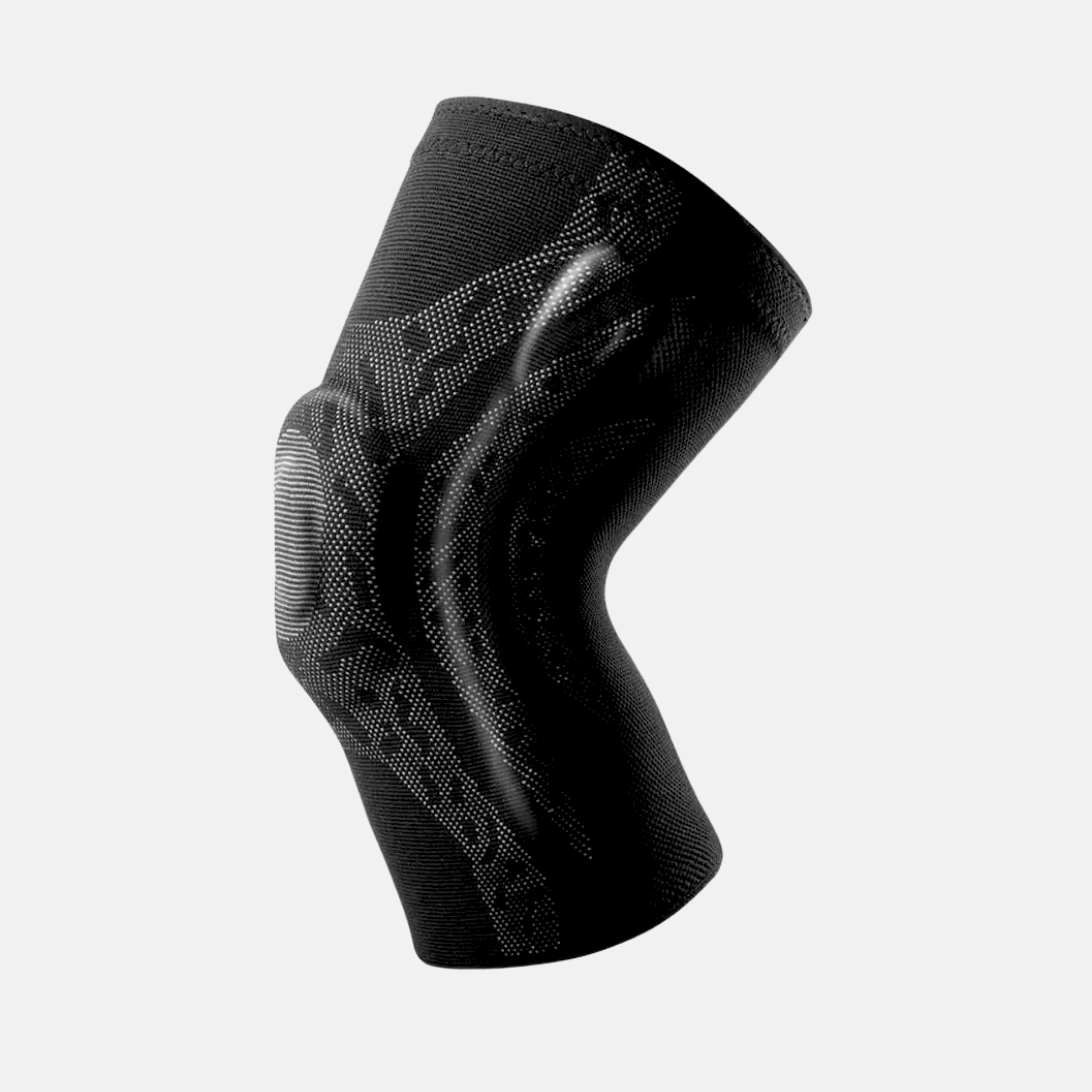 Black knee brace with textured design for support.