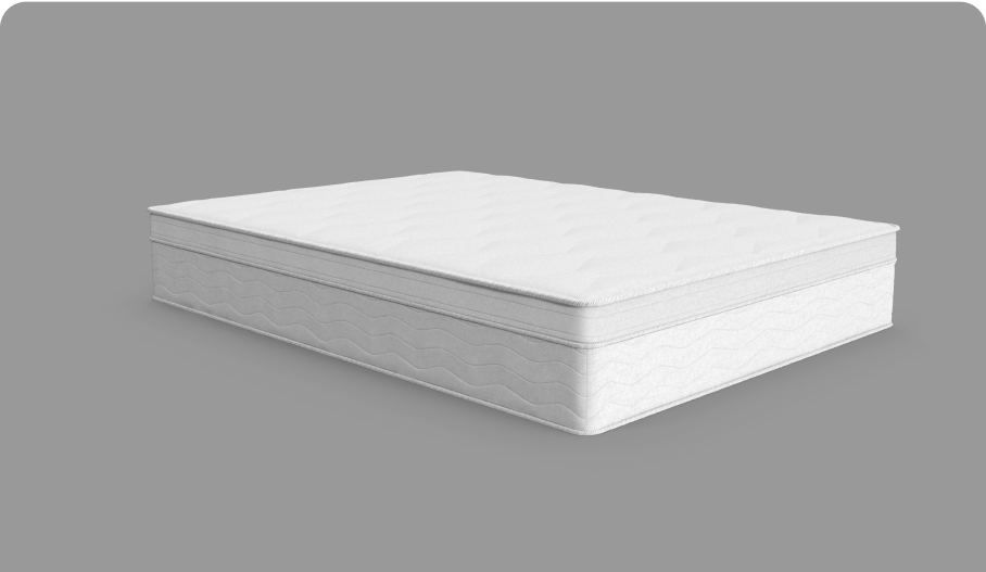 White mattress with a quilted pattern on a gray background.