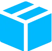 Blue 3D cube icon with white accents.