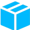 Blue 3D cube icon with white accents.