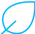 Simple blue outline of a leaf icon on a white background.