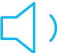 Blue speaker icon with sound waves on a gray background.