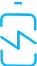 Blue stylized smartphone with a lightning bolt symbol inside.