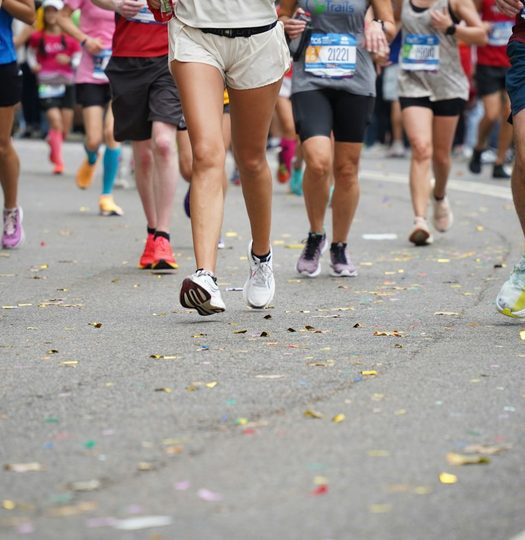 Marathon runners mid-race on the road